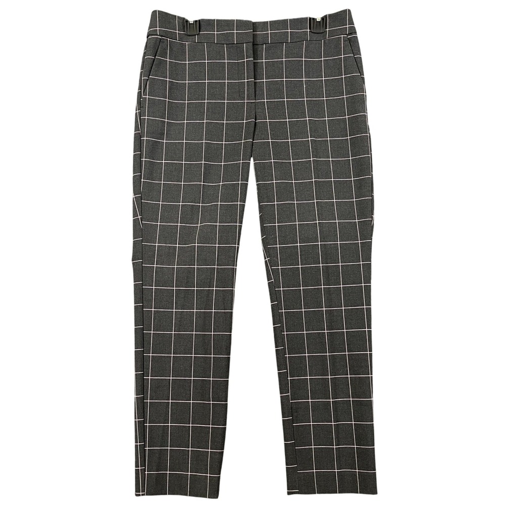 Loft Marisa Dress Pants Womens 6 Gray Pink Windowpane Plaid Slim Leg Office Wear